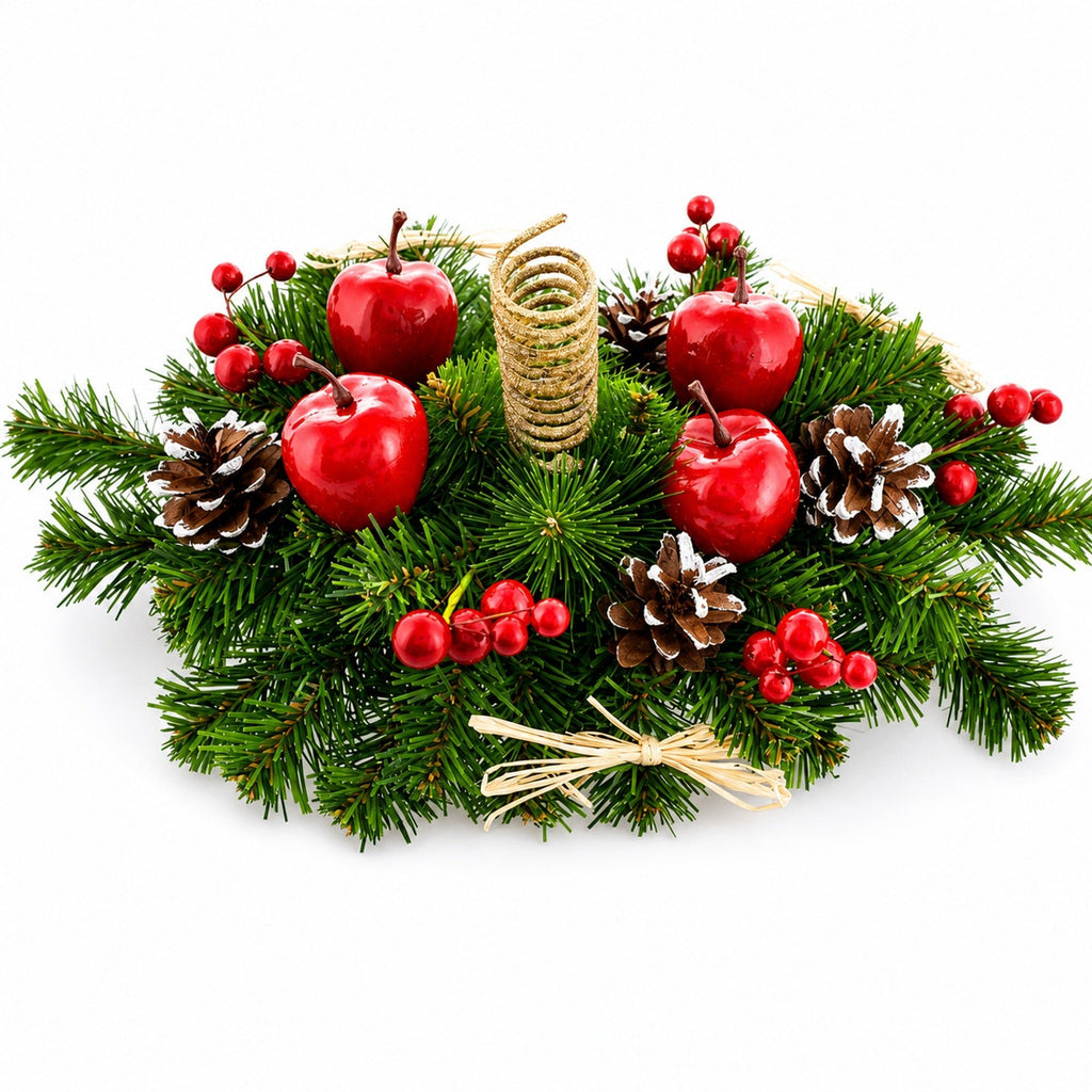 Ukrainian Candle Holder Decoration with Straw Bow, Apples & Pine Cones 16 Inches Christmas Decor > Centerpieces La Vie Bien Ukrainian Candle Holder Decoration with Straw Bow, Apples & Pine Cones 16 Inches