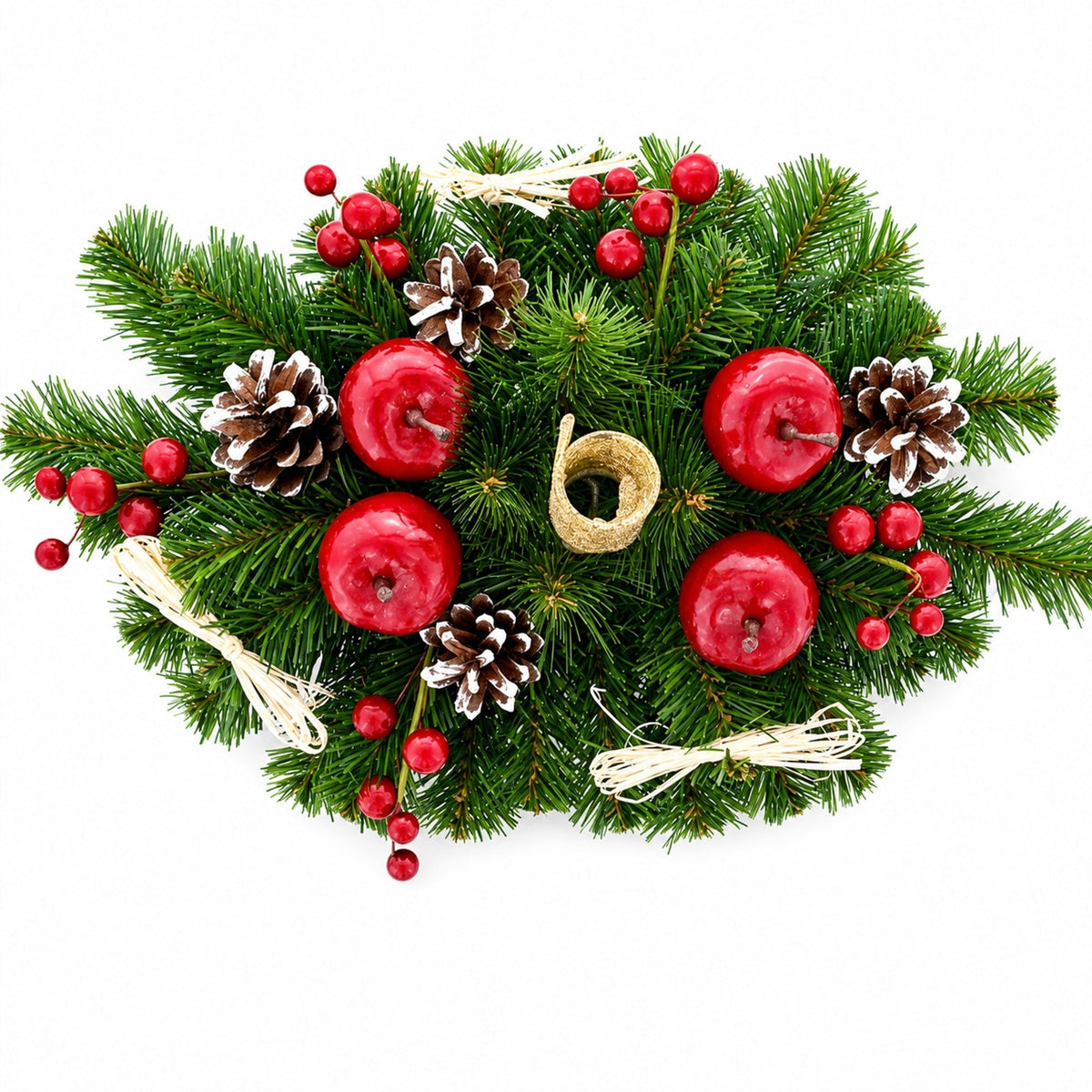 Ukrainian Candle Holder Decoration with Straw Bow, Apples & Pine Cones 16 Inches Christmas Decor > Centerpieces La Vie Bien Ukrainian Candle Holder Decoration with Straw Bow, Apples & Pine Cones 16 Inches