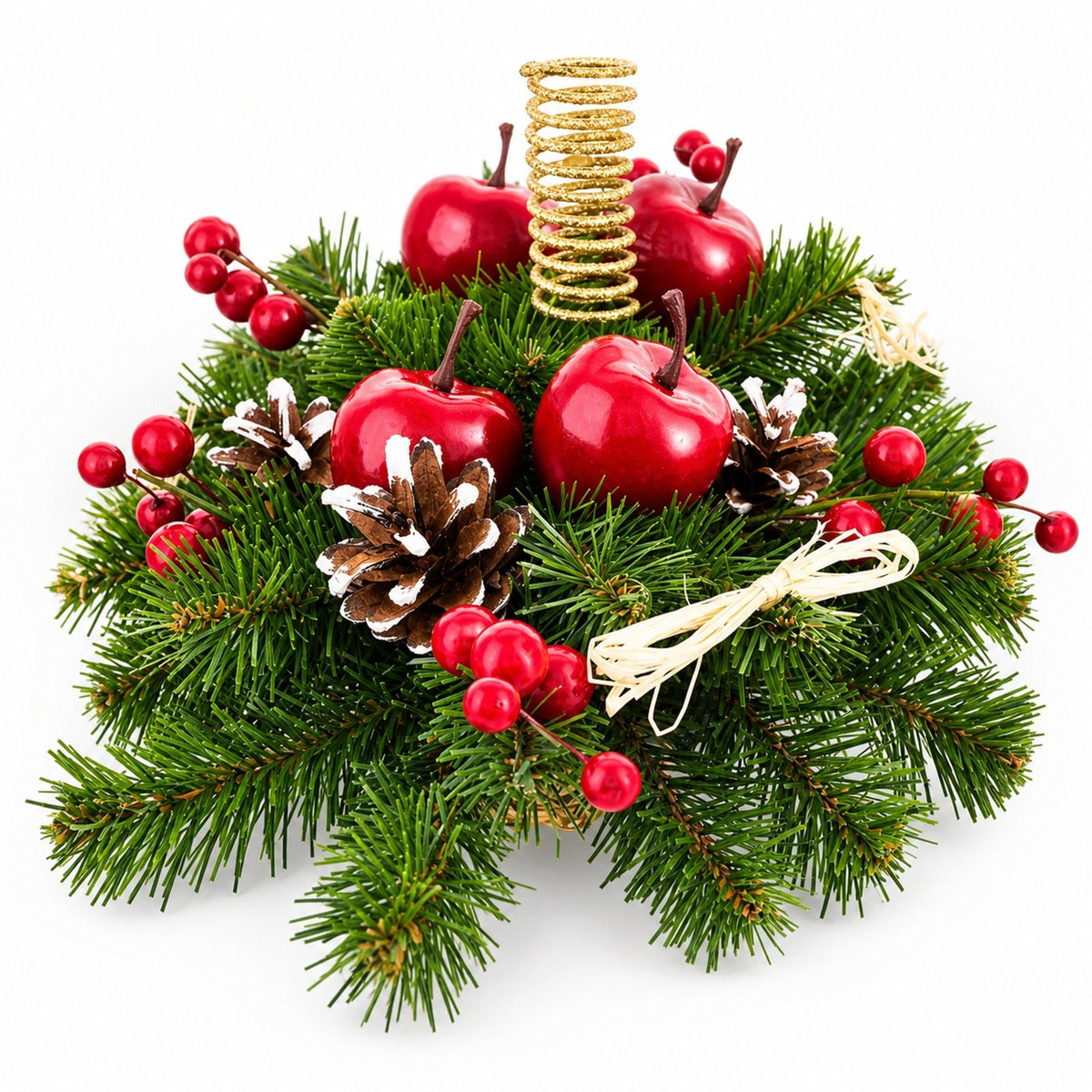 Ukrainian Candle Holder Decoration with Straw Bow, Apples & Pine Cones 16 Inches Christmas Decor > Centerpieces La Vie Bien Ukrainian Candle Holder Decoration with Straw Bow, Apples & Pine Cones 16 Inches