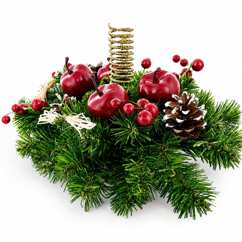 Ukrainian Candle Holder Decoration with Straw Bow, Apples & Pine Cones 16 Inches Christmas Decor > Centerpieces La Vie Bien Ukrainian Candle Holder Decoration with Straw Bow, Apples & Pine Cones 16 Inches
