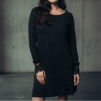 Ultimate '90s Princess Grunge Waffle Dress in Black with Lace Mesh Sleeve Detail | Y2K Mall Goth Long Sleeve Fall Winter Dress [SM-XL] Dress La Vie Bien Ultimate '90s Princess Grunge Waffle Dress in Black with Lace Mesh Sleeve Detail | Y2K Mall Goth Long Sleeve Fall Winter Dress [SM-XL]