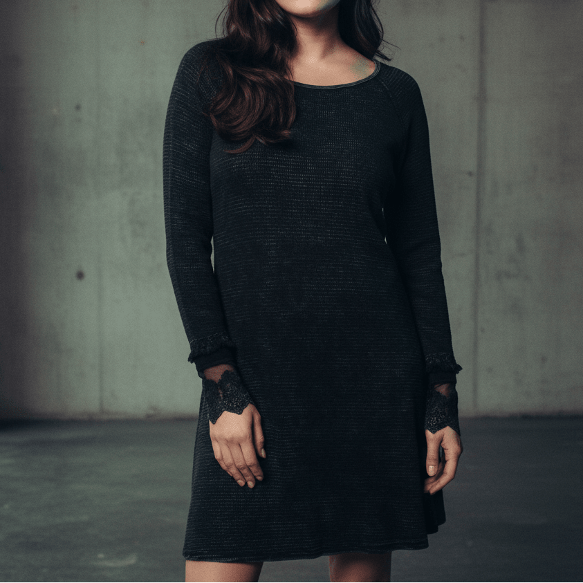 Ultimate '90s Princess Grunge Waffle Dress in Black with Lace Mesh Sleeve Detail | Y2K Mall Goth Long Sleeve Fall Winter Dress [SM-XL] Dress La Vie Bien Ultimate '90s Princess Grunge Waffle Dress in Black with Lace Mesh Sleeve Detail | Y2K Mall Goth Long Sleeve Fall Winter Dress [SM-XL]