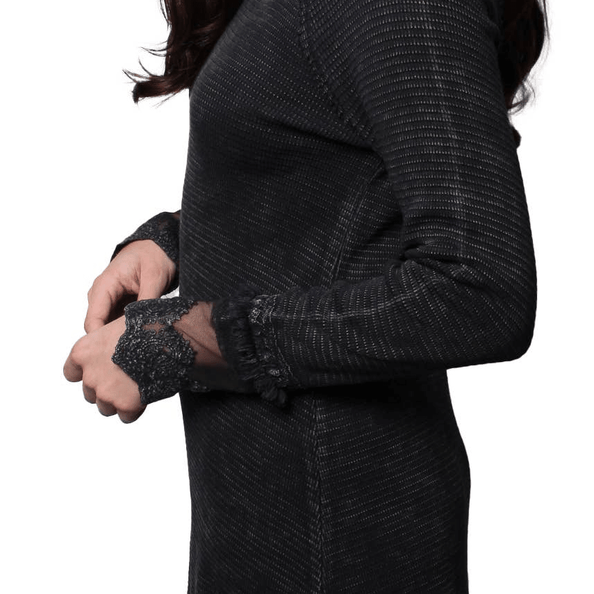 Ultimate '90s Princess Grunge Waffle Dress in Black with Lace Mesh Sleeve Detail | Y2K Mall Goth Long Sleeve Fall Winter Dress [SM - XL] Dress La Vie Bien Ultimate '90s Princess Grunge Waffle Dress in Black with Lace Mesh Sleeve Detail | Y2K Mall Goth Long Sleeve Fall Winter Dress [SM - XL]