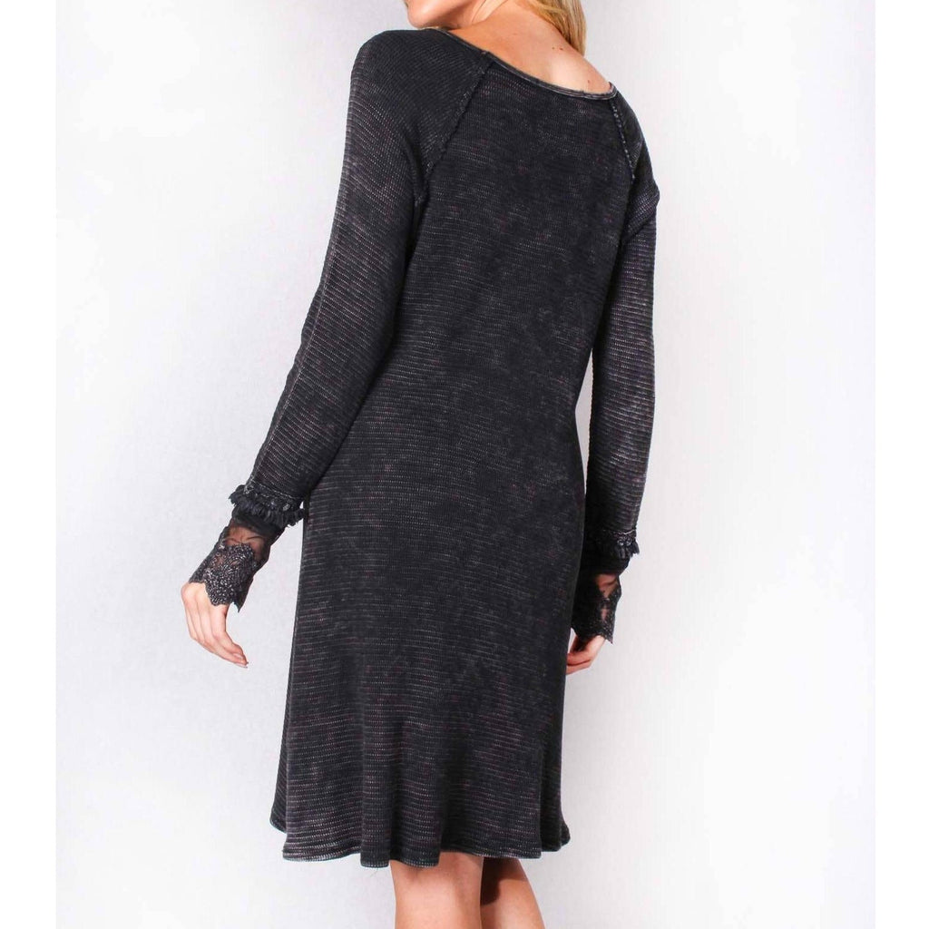 Ultimate '90s Princess Grunge Waffle Dress in Black with Lace Mesh Sleeve Detail | Y2K Mall Goth Long Sleeve Fall Winter Dress [SM - XL] Dress La Vie Bien Ultimate '90s Princess Grunge Waffle Dress in Black with Lace Mesh Sleeve Detail | Y2K Mall Goth Long Sleeve Fall Winter Dress [SM - XL]