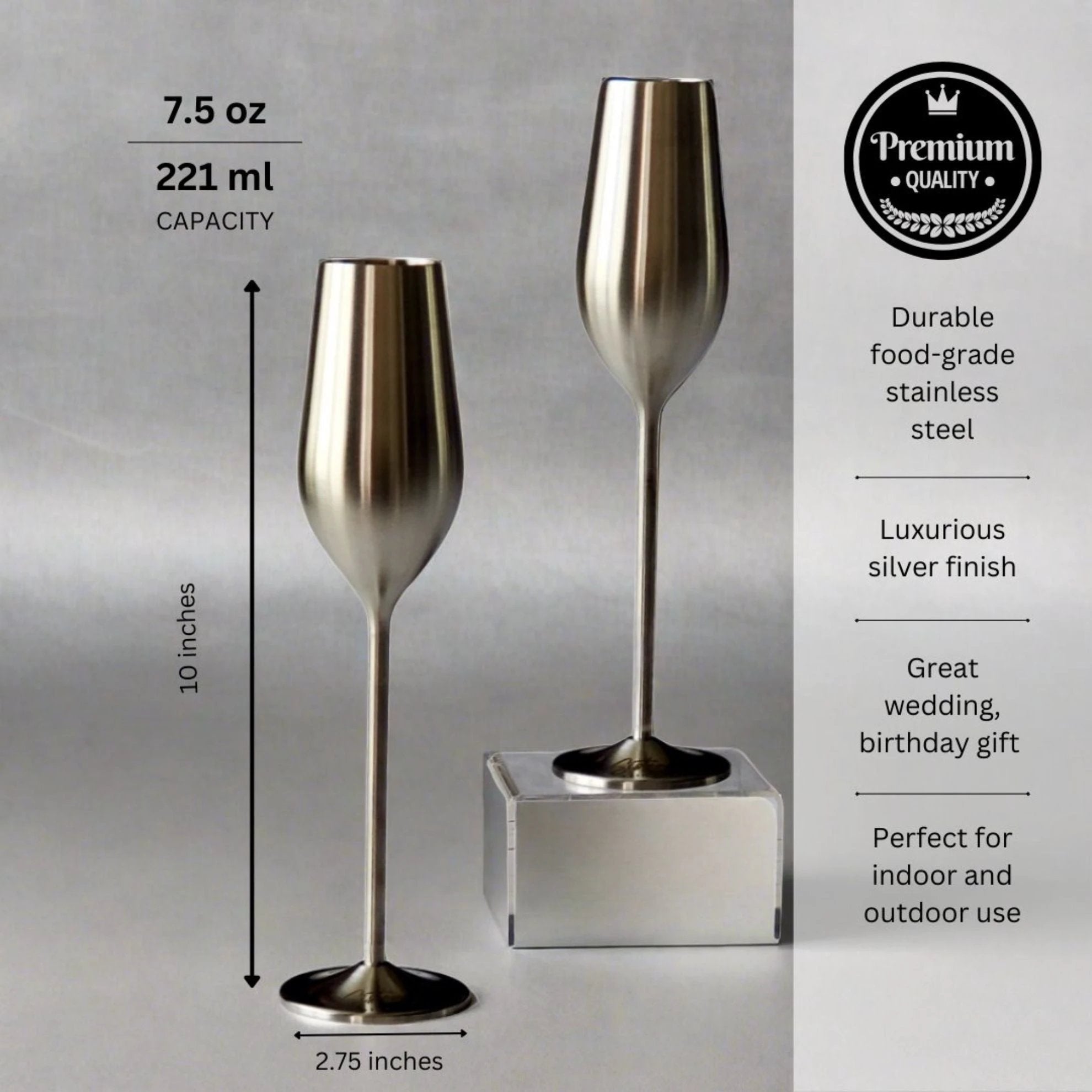 Unbreakable Champagne Flutes (Silver) by Sister.ly Drinkware