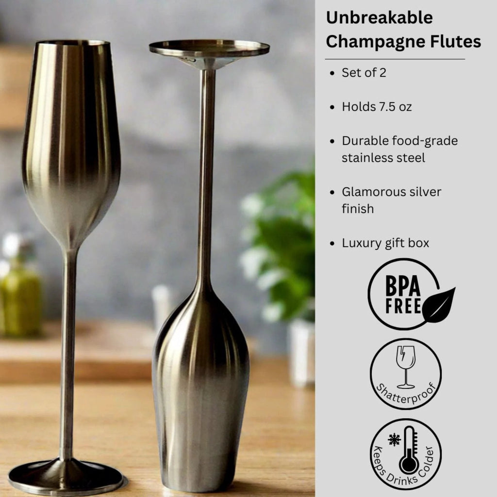 Unbreakable Champagne Flutes (Silver) by Sister.ly Drinkware