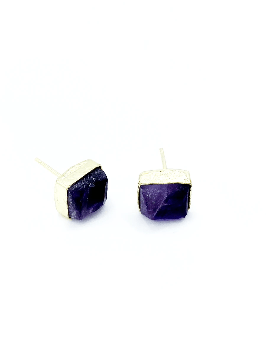 Uncut Amethyst Rectangle Studs by Fair Anita