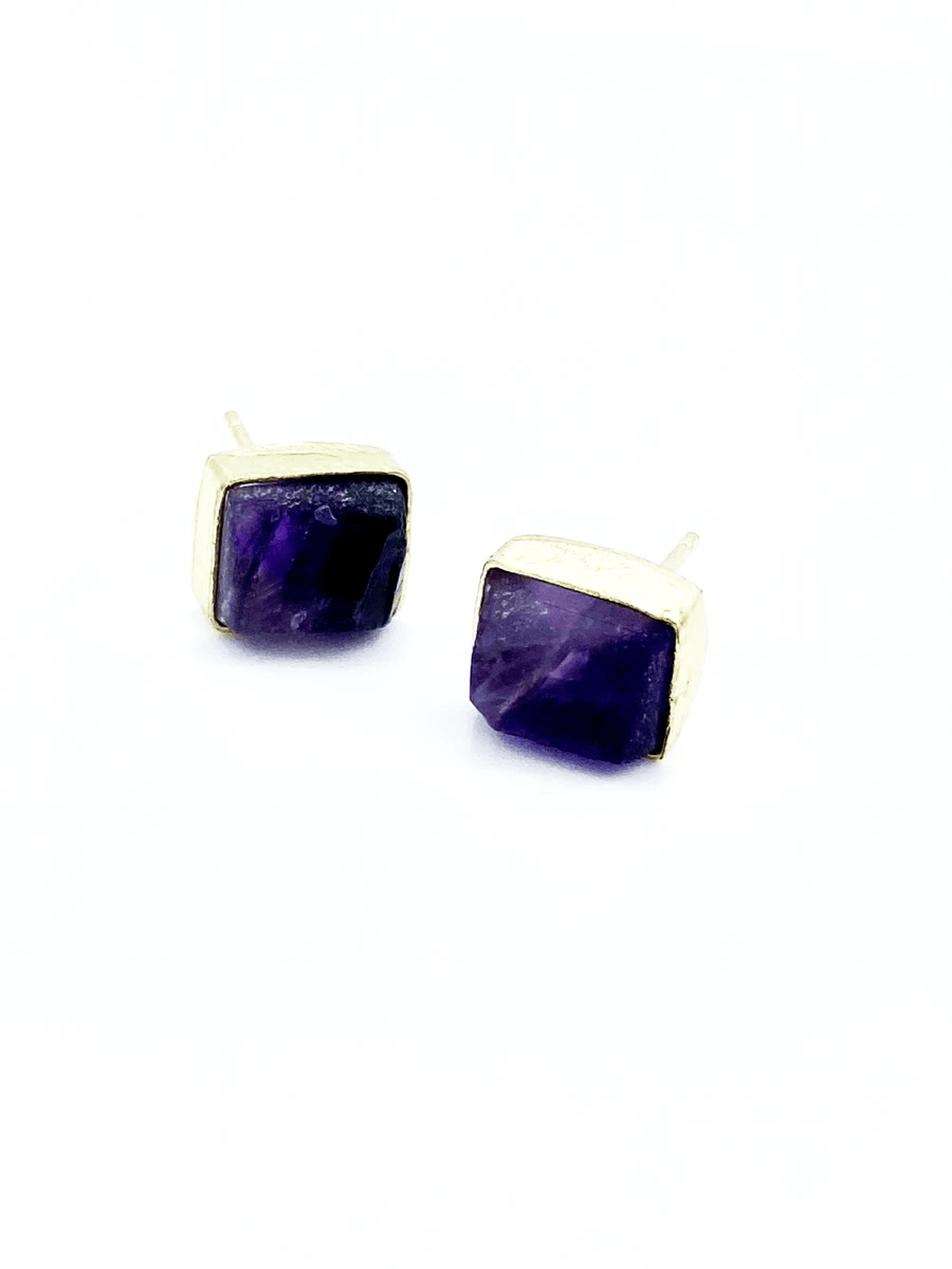 Uncut Amethyst Rectangle Studs by Fair Anita