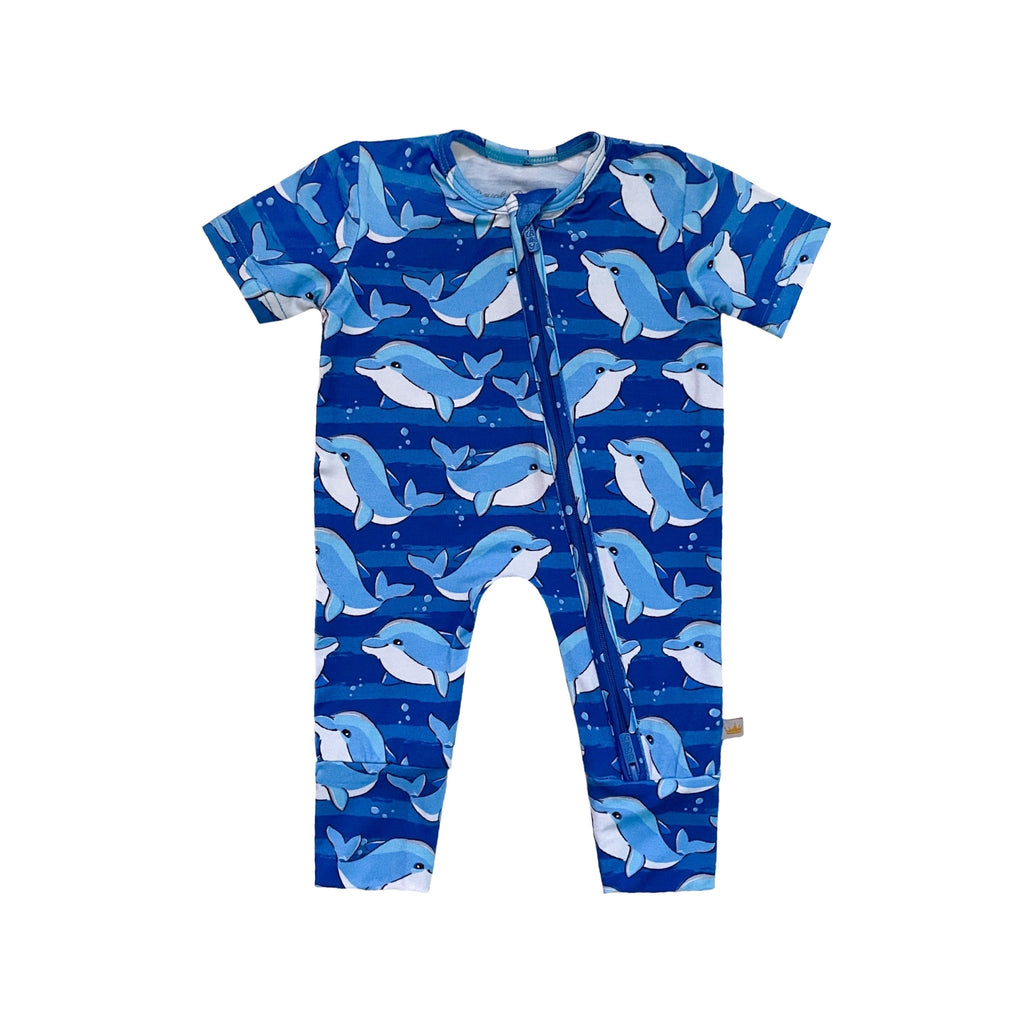 Under The Sea Ocean Water Dolphin Boys Short Sleeve Bamboo Footless Zip Romper Romper La Vie Bien Under The Sea Ocean Water Dolphin Boys Short Sleeve Bamboo Footless Zip Romper
