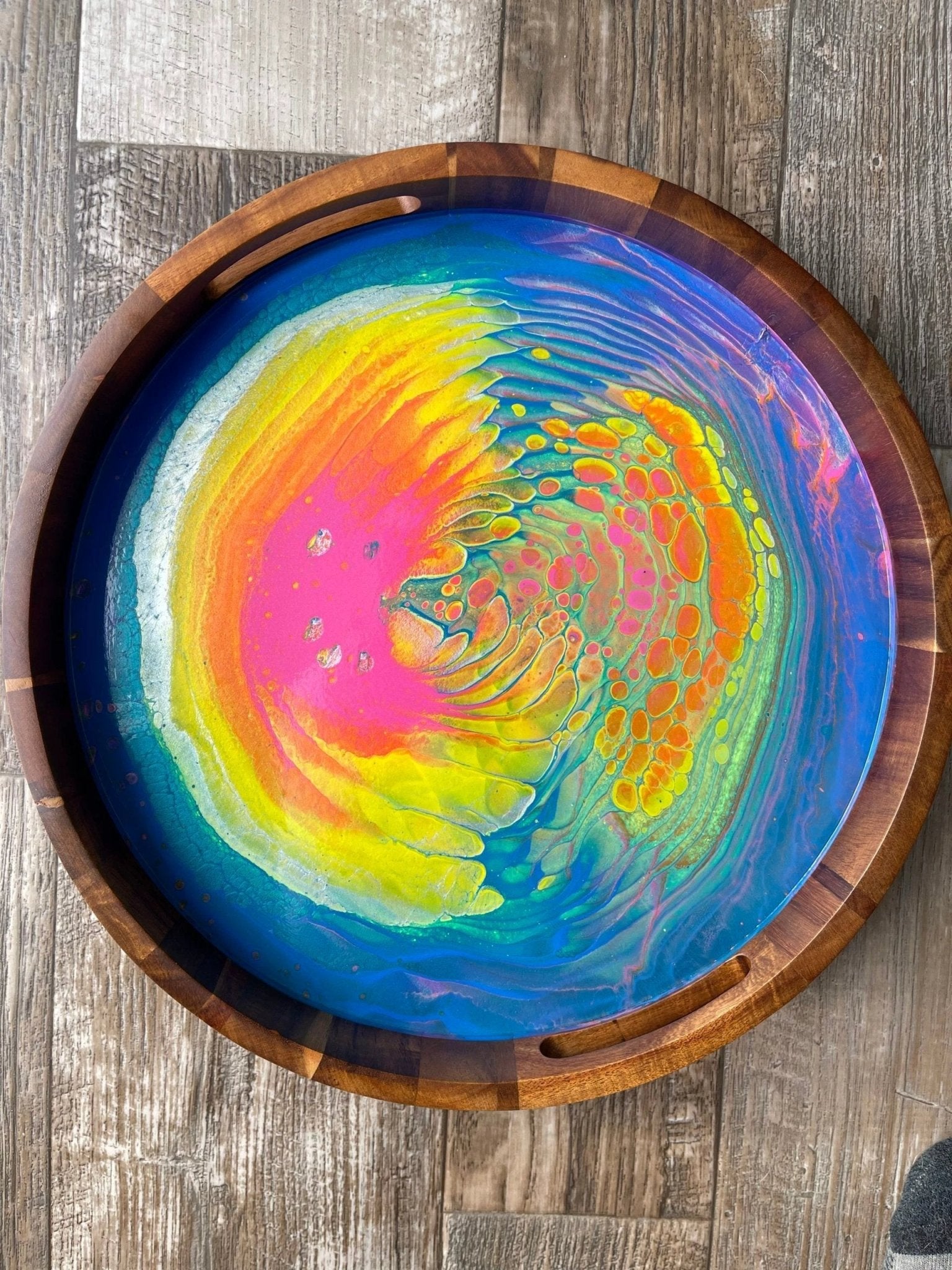 Unicorn Medium Round Acacia Wood Tray