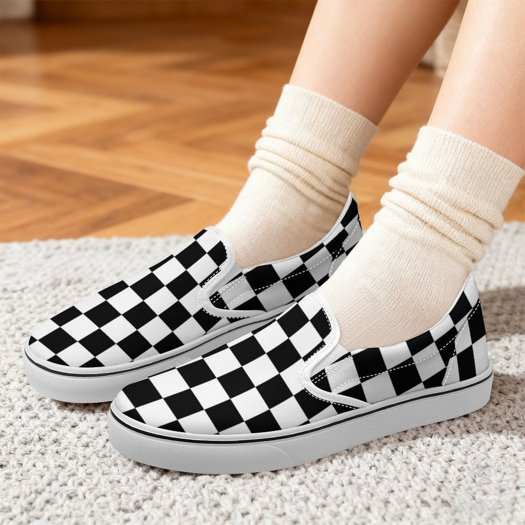 Unisex checkered black and white Slip On Shoes, mod design footwear for spring and summer Shoes La Vie Bien Unisex checkered black and white Slip On Shoes, mod design footwear for spring and summer
