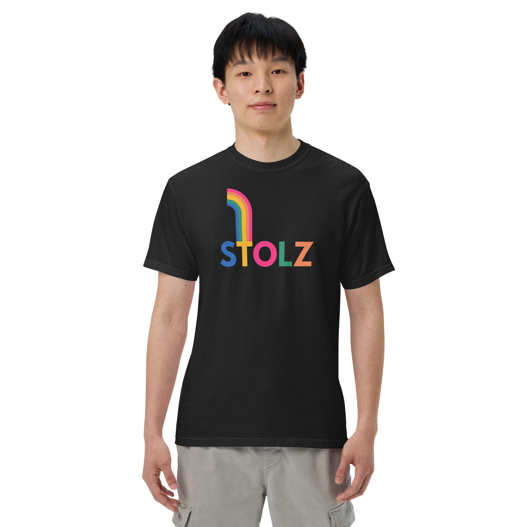 Unisex STOLZ rainbow garment - dyed heavyweight t-shirt
