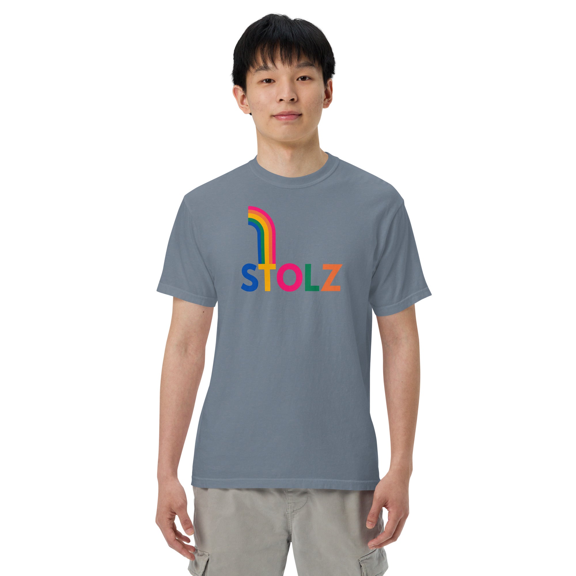 Unisex STOLZ rainbow garment - dyed heavyweight t-shirt