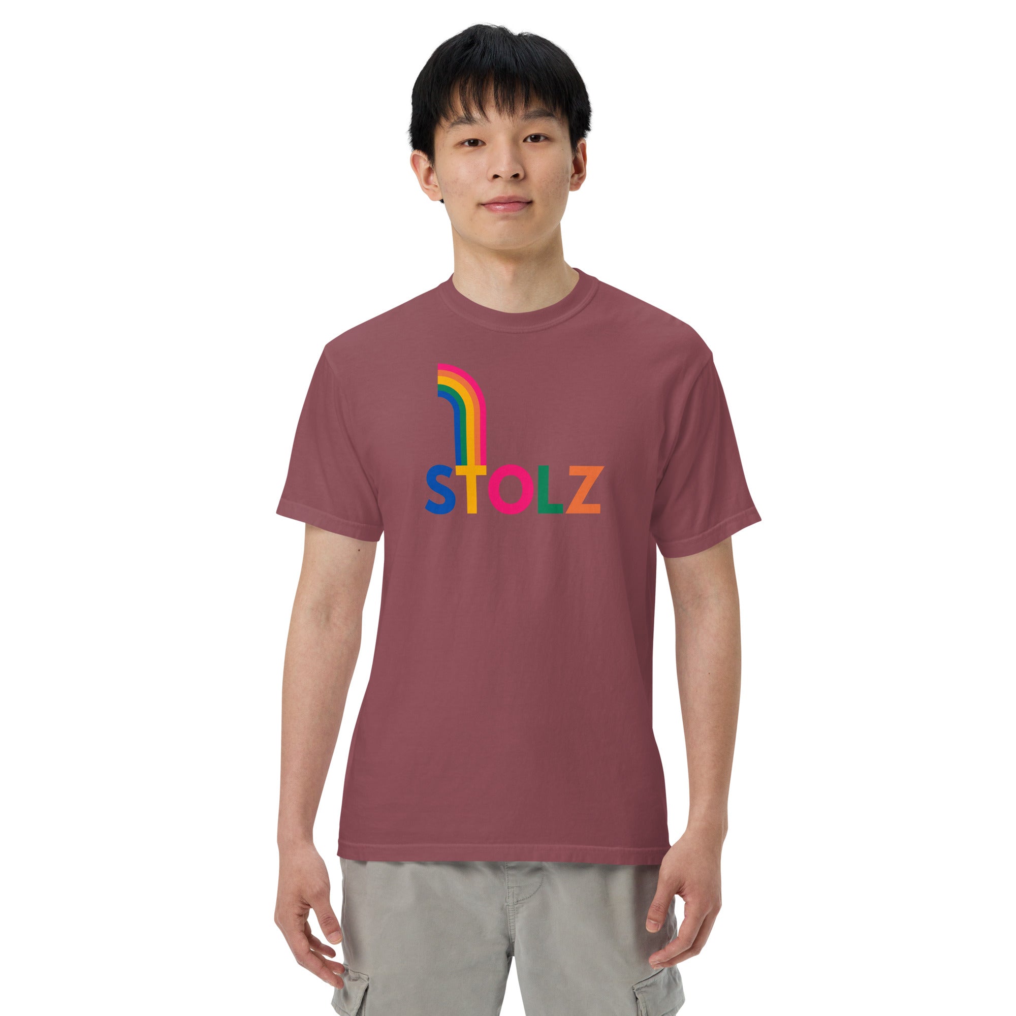 Unisex STOLZ rainbow garment - dyed heavyweight t-shirt