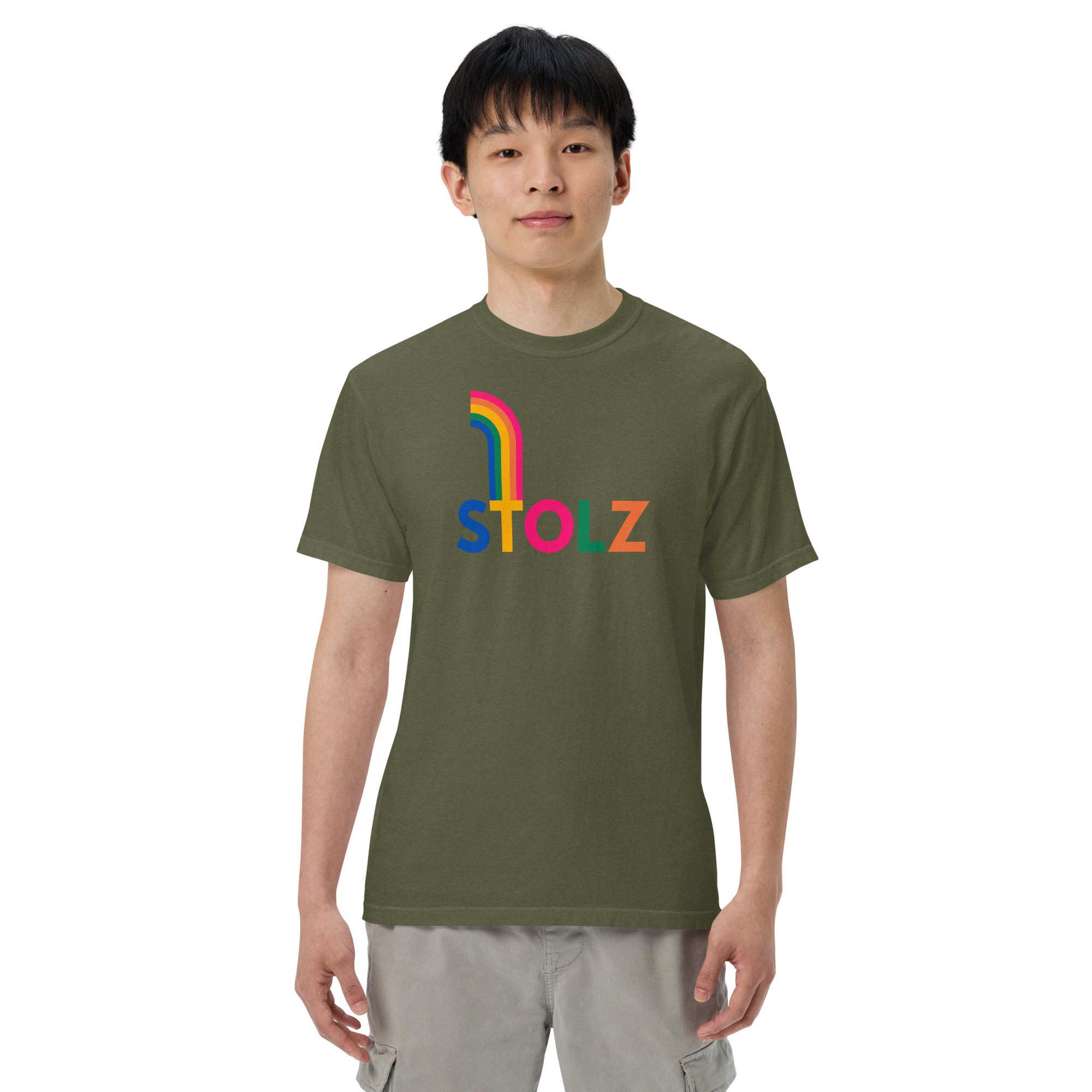 Unisex STOLZ rainbow garment - dyed heavyweight t-shirt