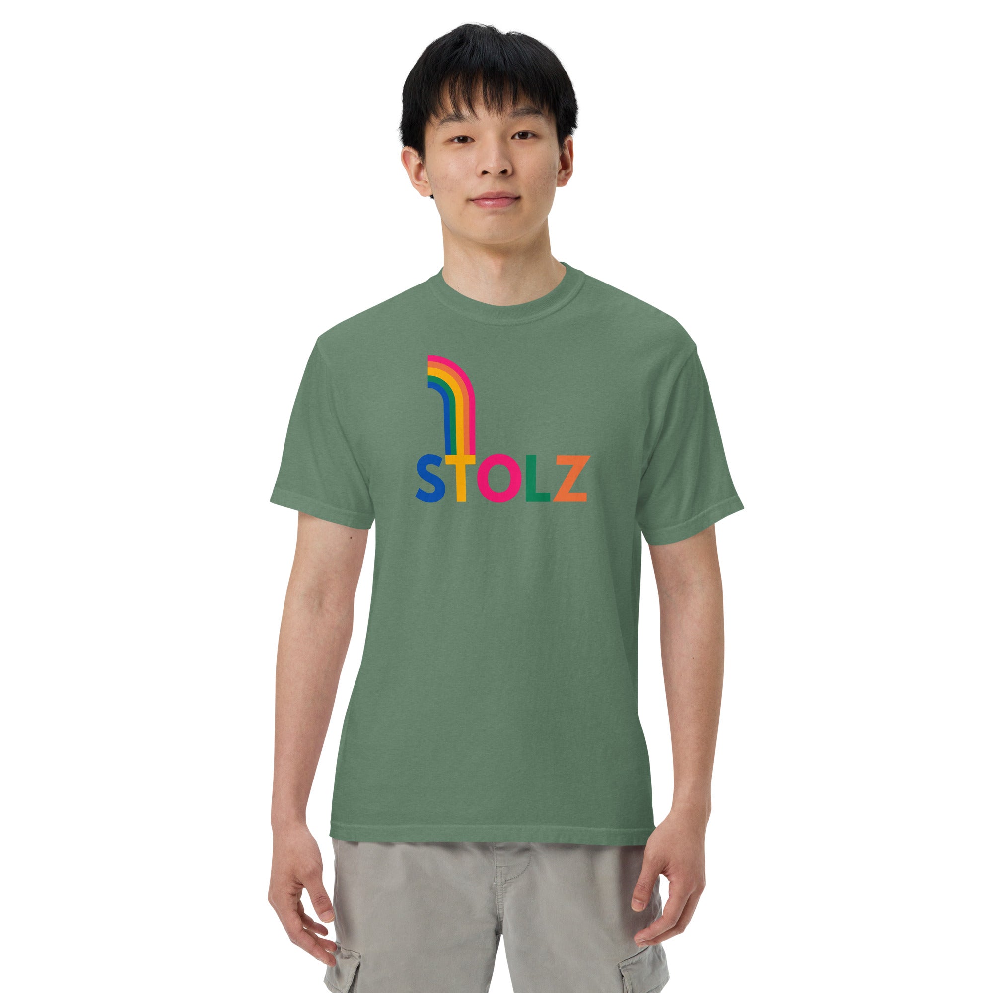 Unisex STOLZ rainbow garment - dyed heavyweight t-shirt