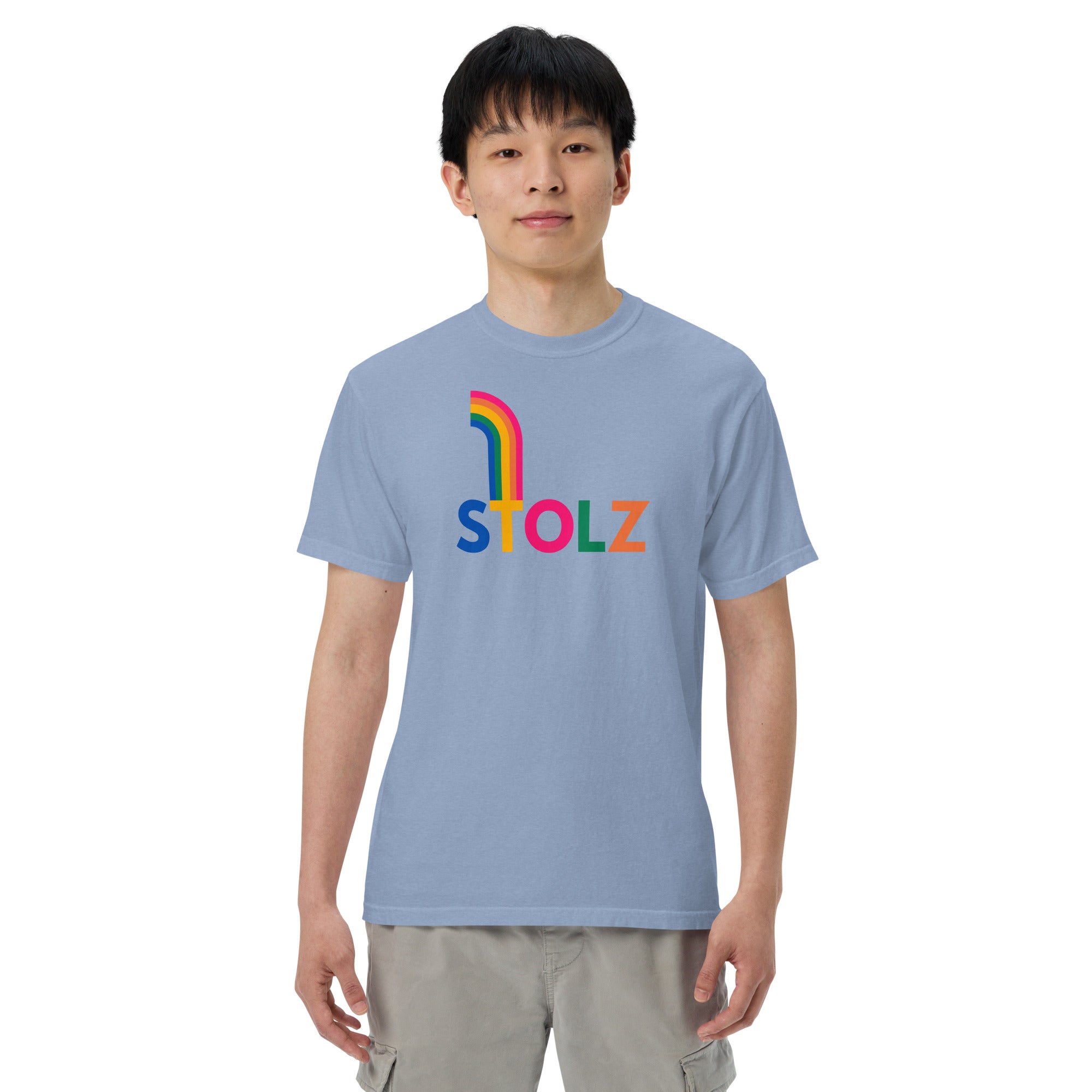 Unisex STOLZ rainbow garment - dyed heavyweight t-shirt