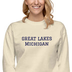 Great Lakes Michigan embroidered Unisex Premium Sweatshirt by La Vie Bien