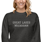 Great Lakes Michigan embroidered Unisex Premium Sweatshirt by La Vie Bien