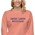 Great Lakes Michigan embroidered Unisex Premium Sweatshirt by La Vie Bien