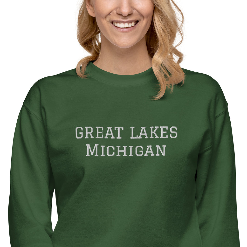 Great Lakes Michigan embroidered Unisex Premium Sweatshirt
