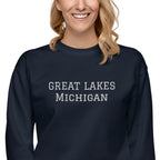 Great Lakes Michigan embroidered Unisex Premium Sweatshirt by La Vie Bien