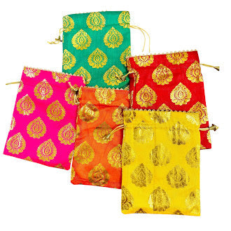 Small Potlis with Golden Design to Pack Gifts in Style - 5x7 - Set of 6