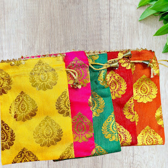 Small Potlis with Golden Design to Pack Gifts in Style - 5x7 - Set of 6