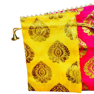 Small Potlis with Golden Design to Pack Gifts in Style - 5x7 - Set of 6