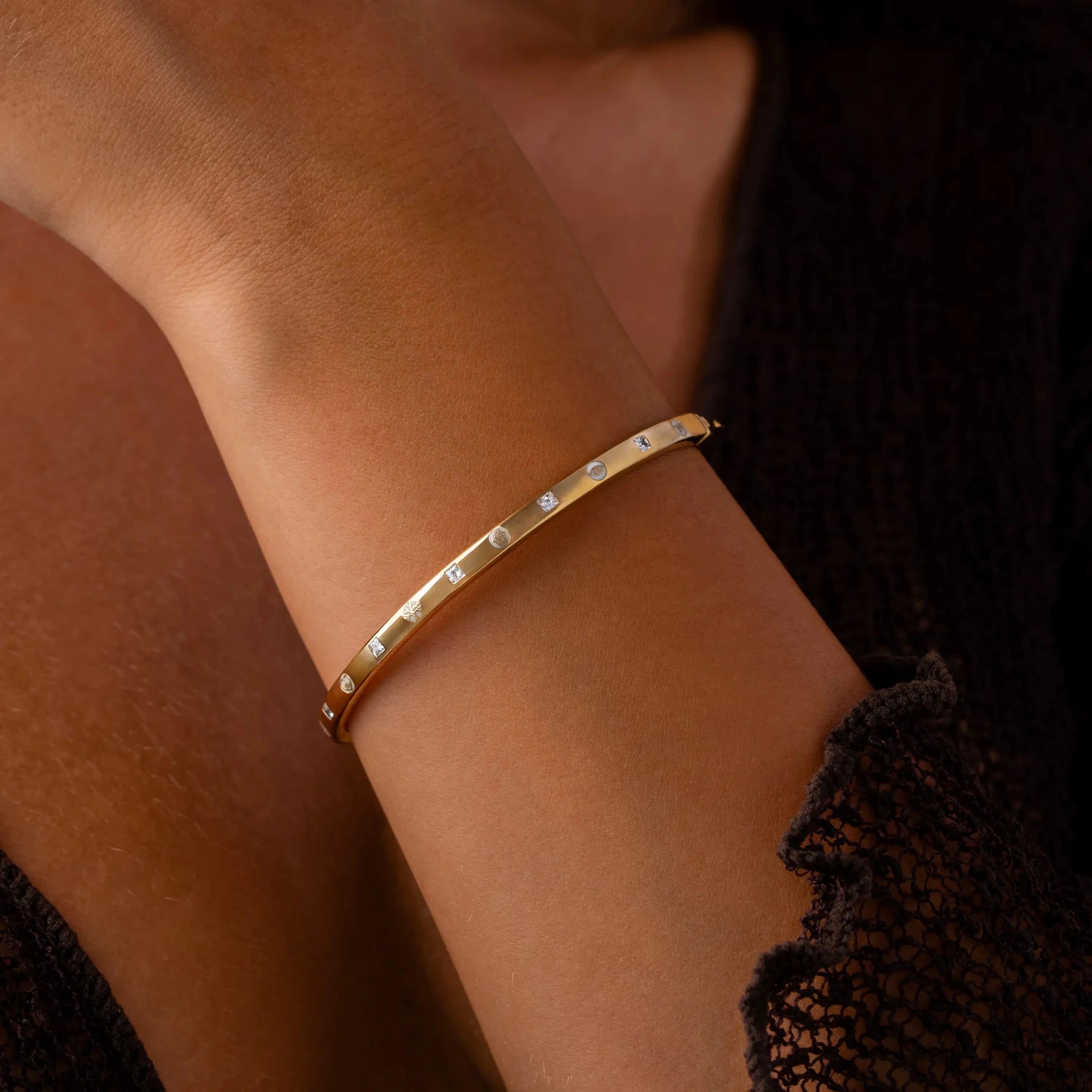 Unwavering Grace Gold Multi Symbol Bangle Bracelet Bracelets - Womens La Vie Bien Unwavering Grace Gold Multi Symbol Bangle Bracelet