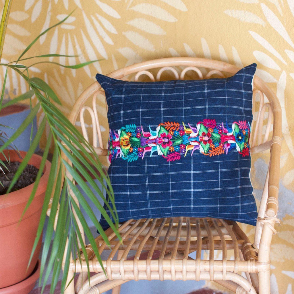 Up - cycled Denim Striped Boho Blue Pillow Cover - Guatemala Decor La Vie Bien Up - cycled Denim Striped Boho Blue Pillow Cover - Guatemala