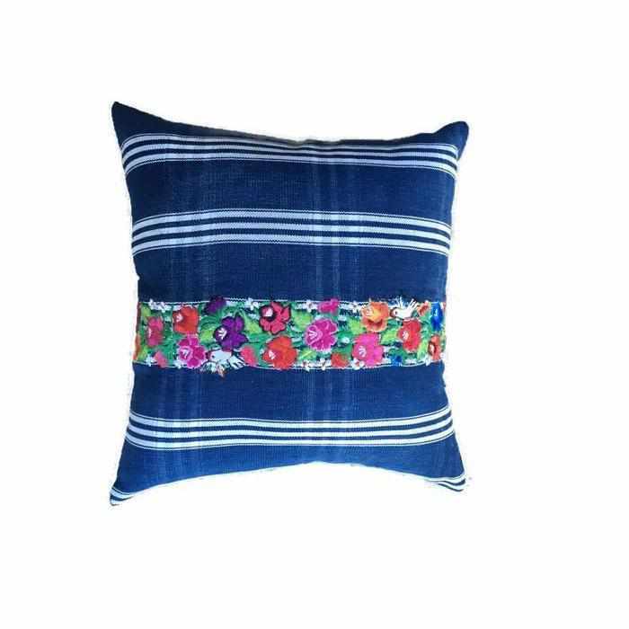 Up - cycled Denim Striped Boho Blue Pillow Cover - Guatemala Decor La Vie Bien Up - cycled Denim Striped Boho Blue Pillow Cover - Guatemala