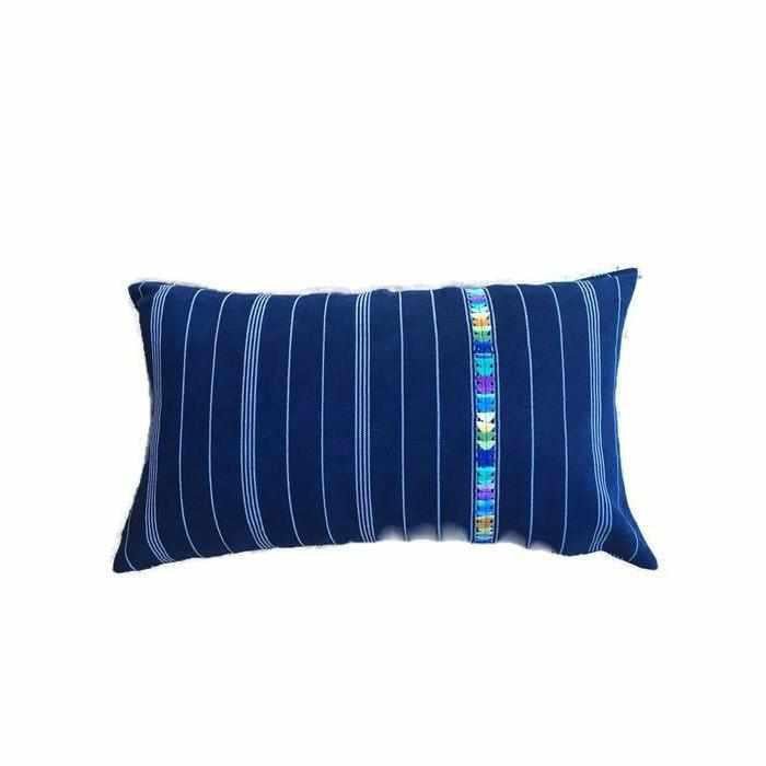 Up - cycled Denim Textile Blue Lumbar Pillow Cover - Guatemala Decor La Vie Bien Up - cycled Denim Textile Blue Lumbar Pillow Cover - Guatemala