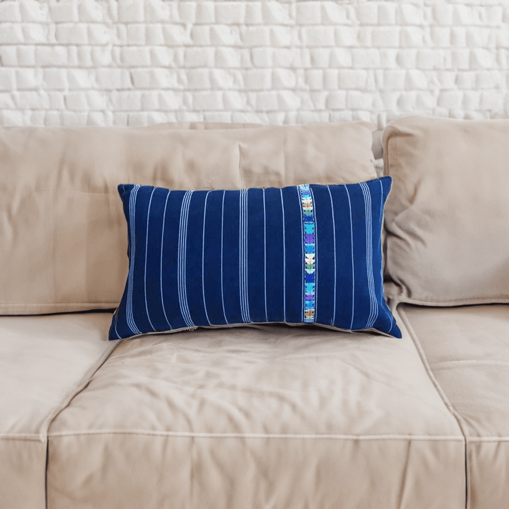 Up - cycled Denim Textile Blue Lumbar Pillow Cover - Guatemala Decor La Vie Bien Up - cycled Denim Textile Blue Lumbar Pillow Cover - Guatemala