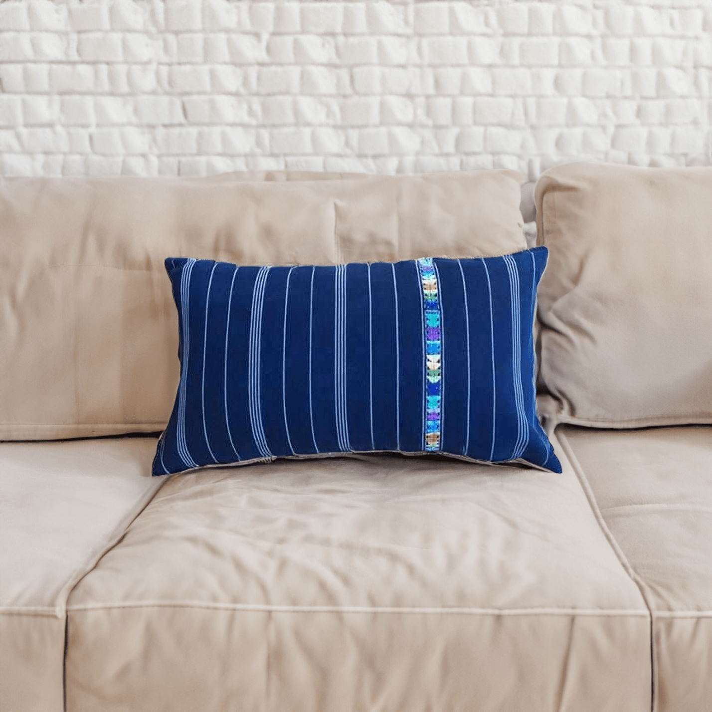 Up - cycled Denim Textile Blue Lumbar Pillow Cover - Guatemala Decor La Vie Bien Up - cycled Denim Textile Blue Lumbar Pillow Cover - Guatemala