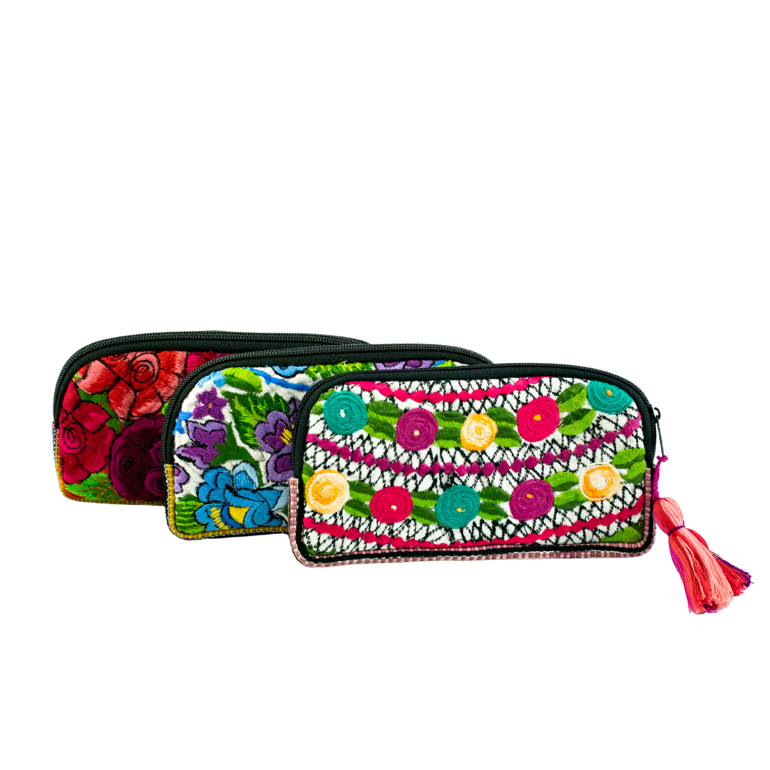 Up - cycled Half Moon Huipil Cosmetic Padded Bag with Tassel - Guatemala Bags La Vie Bien Up - cycled Half Moon Huipil Cosmetic Padded Bag with Tassel - Guatemala
