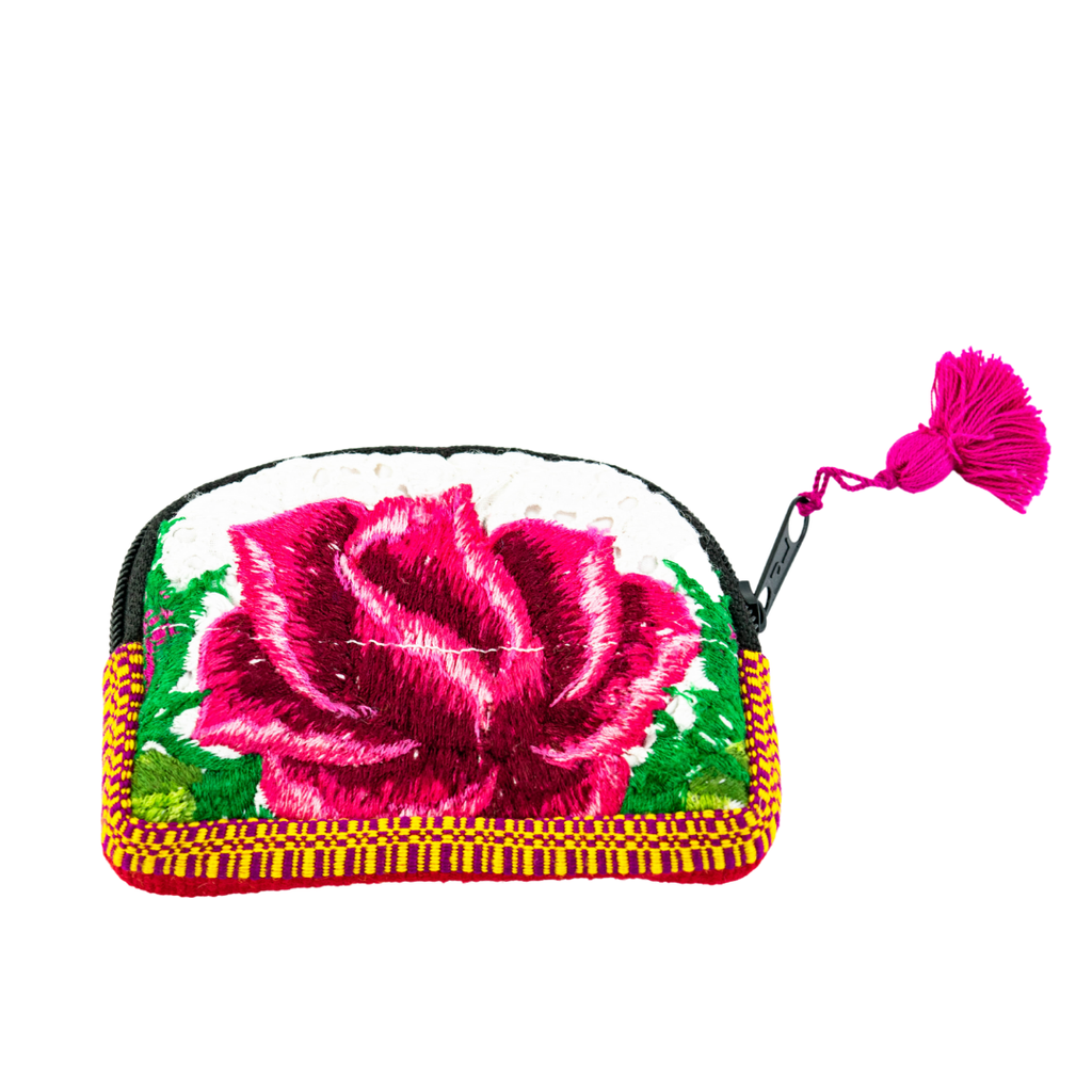 Up - cycled Half Moon Huipil Cosmetic Padded Bag with Tassel - Guatemala Bags La Vie Bien Up - cycled Half Moon Huipil Cosmetic Padded Bag with Tassel - Guatemala
