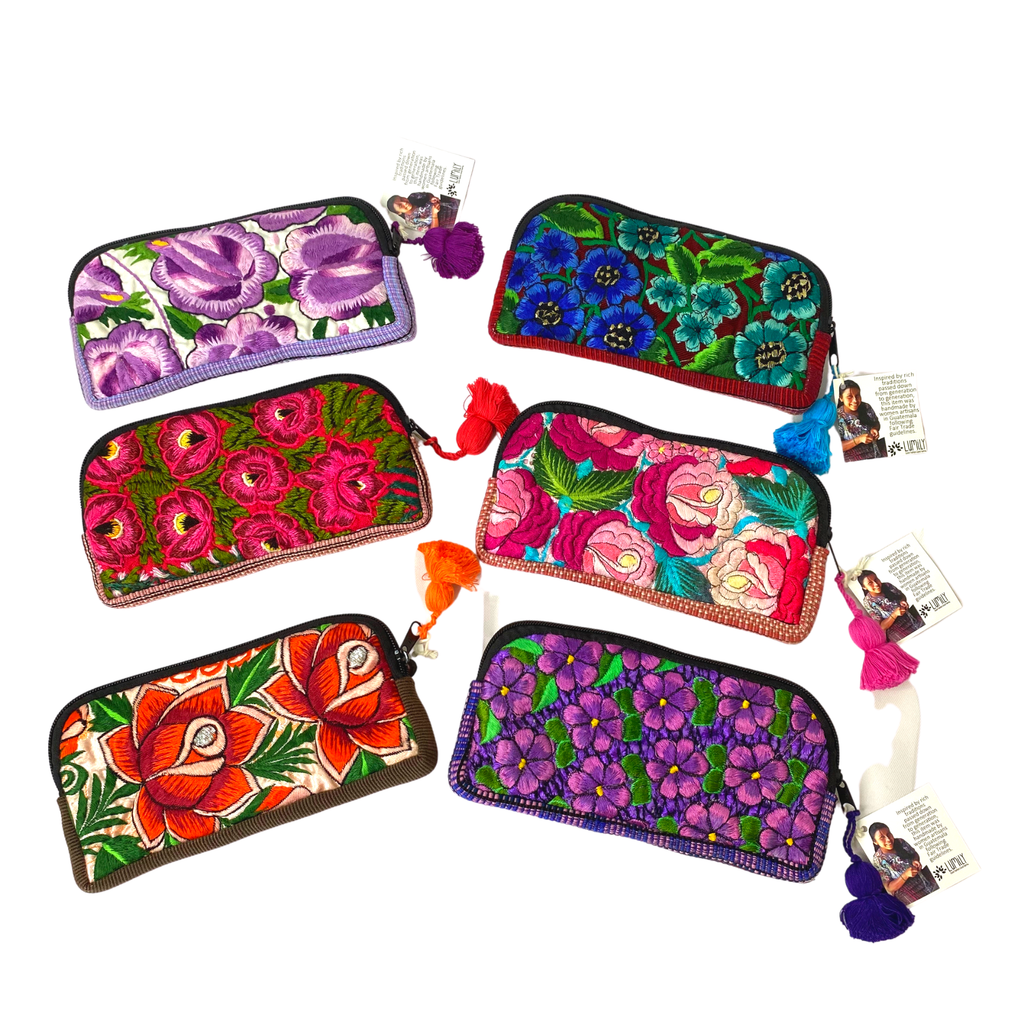 Up - cycled Half Moon Huipil Cosmetic Padded Bag with Tassel - Guatemala Bags La Vie Bien Up - cycled Half Moon Huipil Cosmetic Padded Bag with Tassel - Guatemala