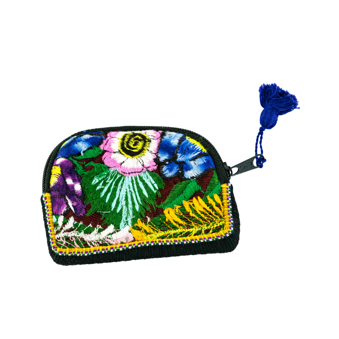 Up - cycled Half Moon Huipil Cosmetic Padded Bag with Tassel - Guatemala Bags La Vie Bien Up - cycled Half Moon Huipil Cosmetic Padded Bag with Tassel - Guatemala