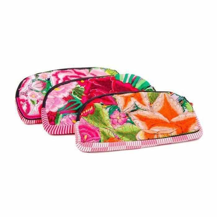 Up - cycled Half Moon Huipil Cosmetic Padded Bag with Tassel - Guatemala Bags La Vie Bien Up - cycled Half Moon Huipil Cosmetic Padded Bag with Tassel - Guatemala