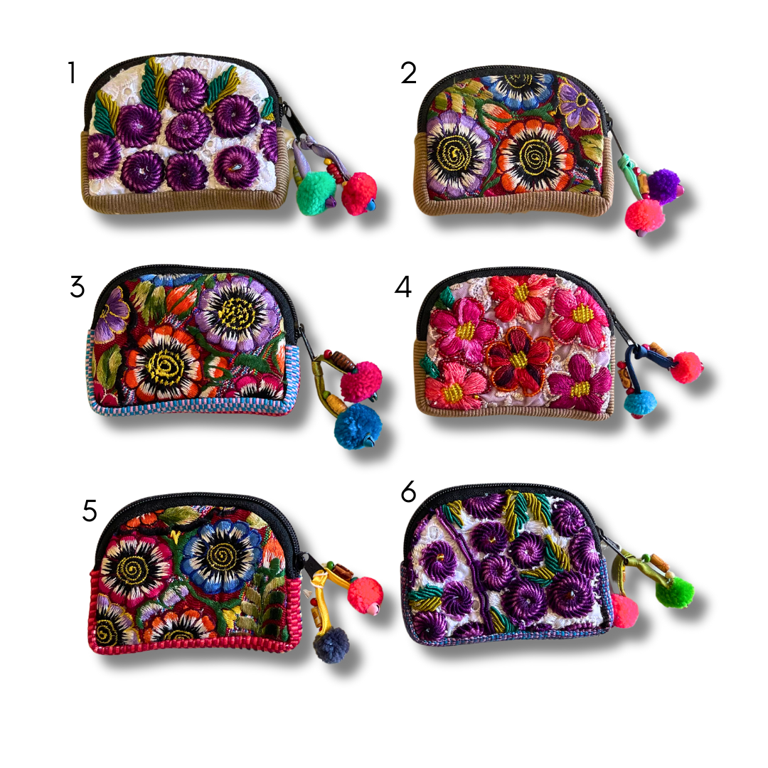Up - cycled Half Moon Huipil Cosmetic Padded Bag with Tassel - Guatemala Bags La Vie Bien Up - cycled Half Moon Huipil Cosmetic Padded Bag with Tassel - Guatemala