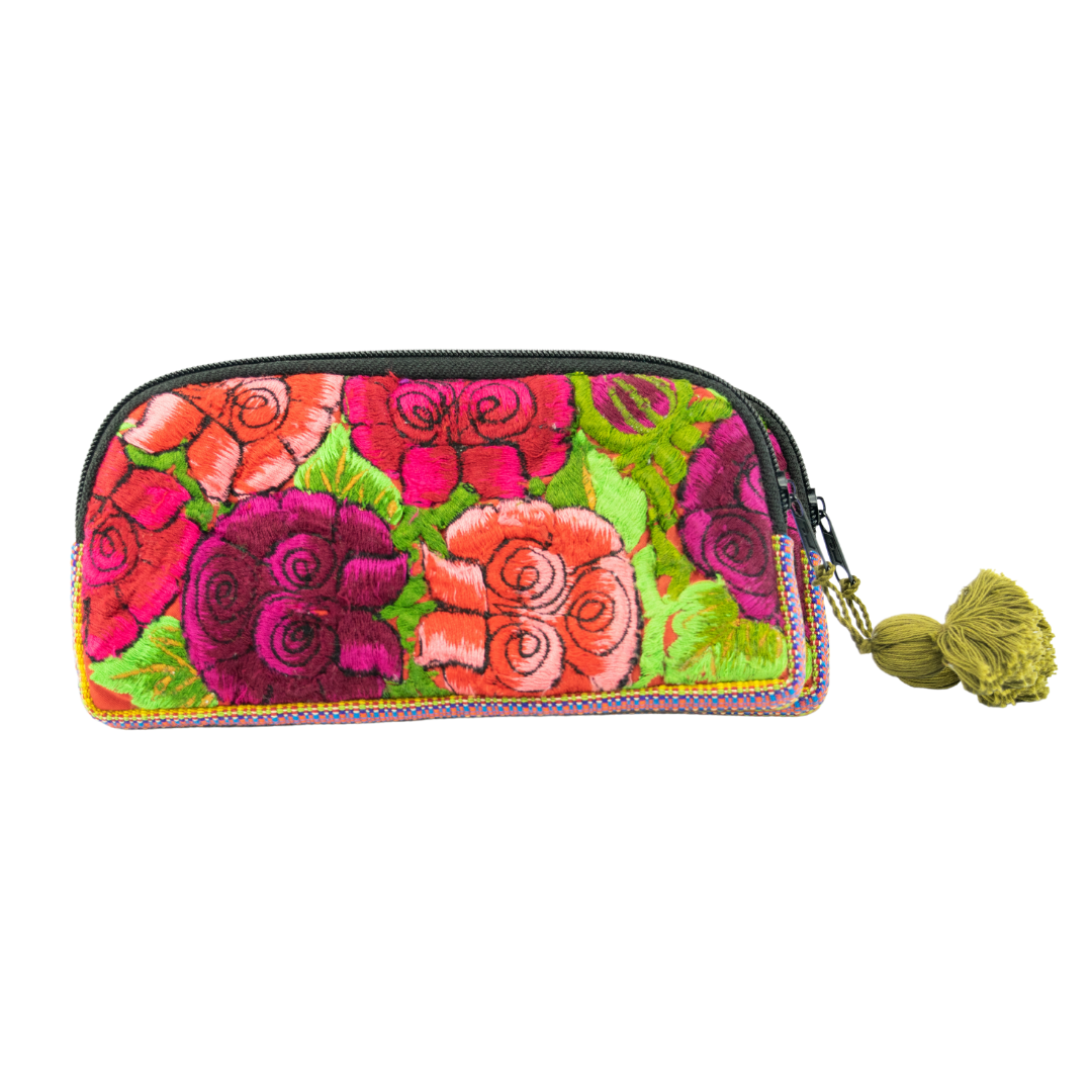 Up - cycled Half Moon Huipil Cosmetic Padded Bag with Tassel - Guatemala Bags La Vie Bien Up - cycled Half Moon Huipil Cosmetic Padded Bag with Tassel - Guatemala