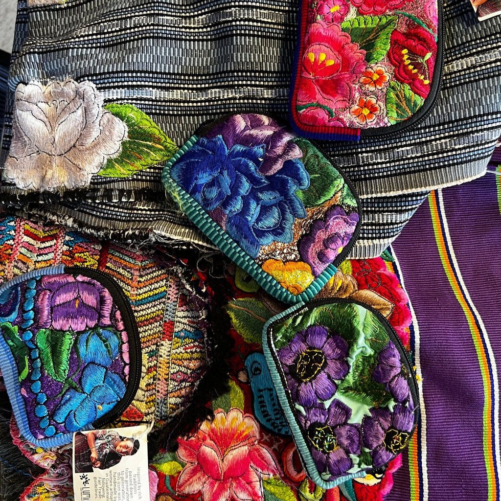 Up - cycled Half Moon Huipil Cosmetic Padded Bag with Tassel - Guatemala Bags La Vie Bien Up - cycled Half Moon Huipil Cosmetic Padded Bag with Tassel - Guatemala