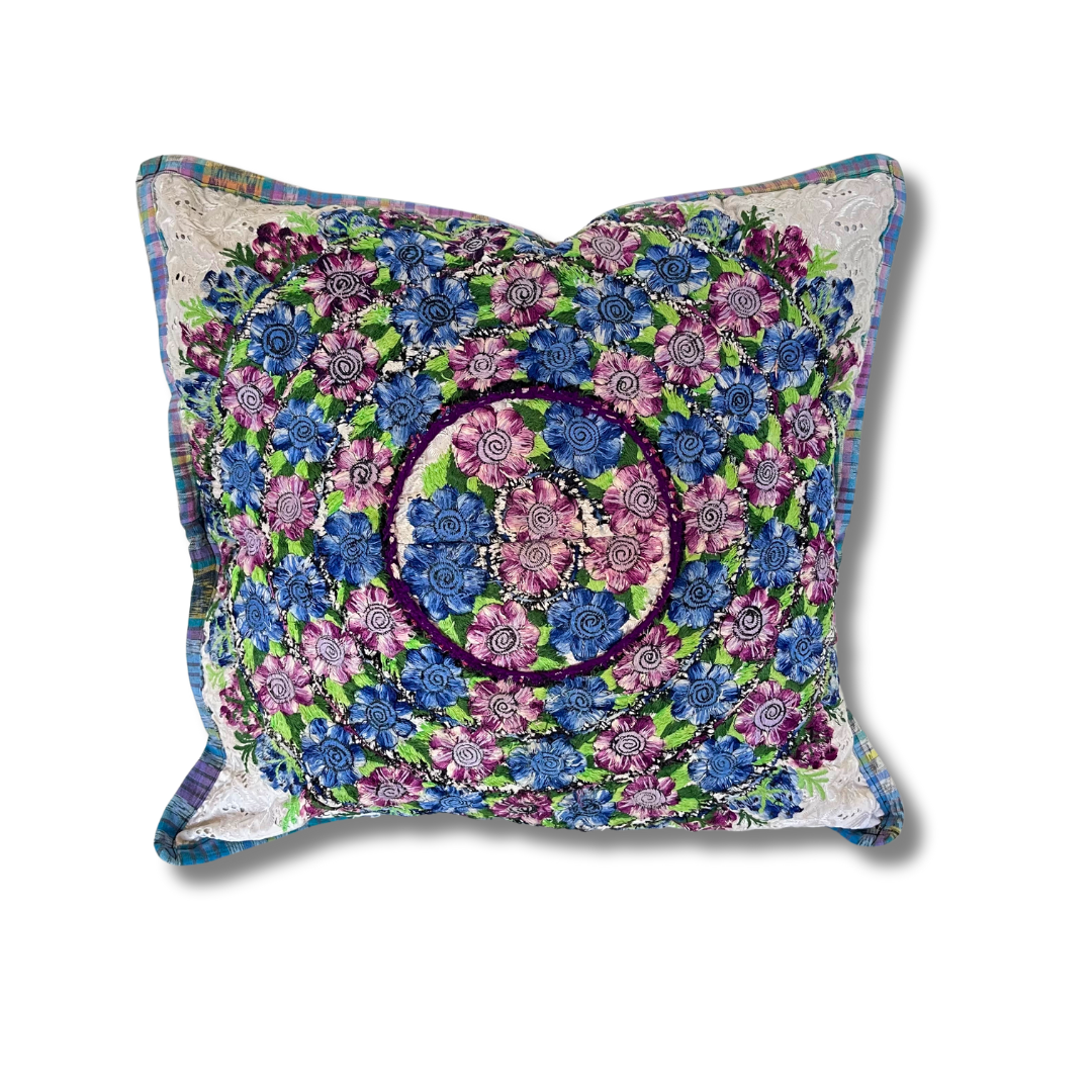 Up - cycled Maya Floral Huipil Textile Pillow Cover - Guatemala Decor La Vie Bien Up - cycled Maya Floral Huipil Textile Pillow Cover - Guatemala