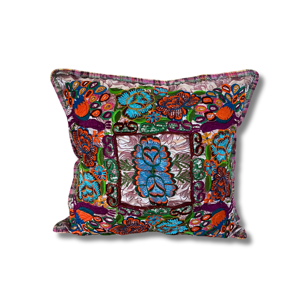 Up - cycled Maya Floral Huipil Textile Pillow Cover - Guatemala Decor La Vie Bien Up - cycled Maya Floral Huipil Textile Pillow Cover - Guatemala