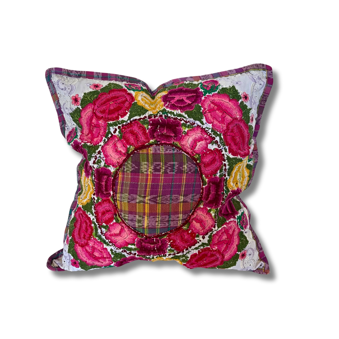 Up - cycled Maya Floral Huipil Textile Pillow Cover - Guatemala Decor La Vie Bien Up - cycled Maya Floral Huipil Textile Pillow Cover - Guatemala