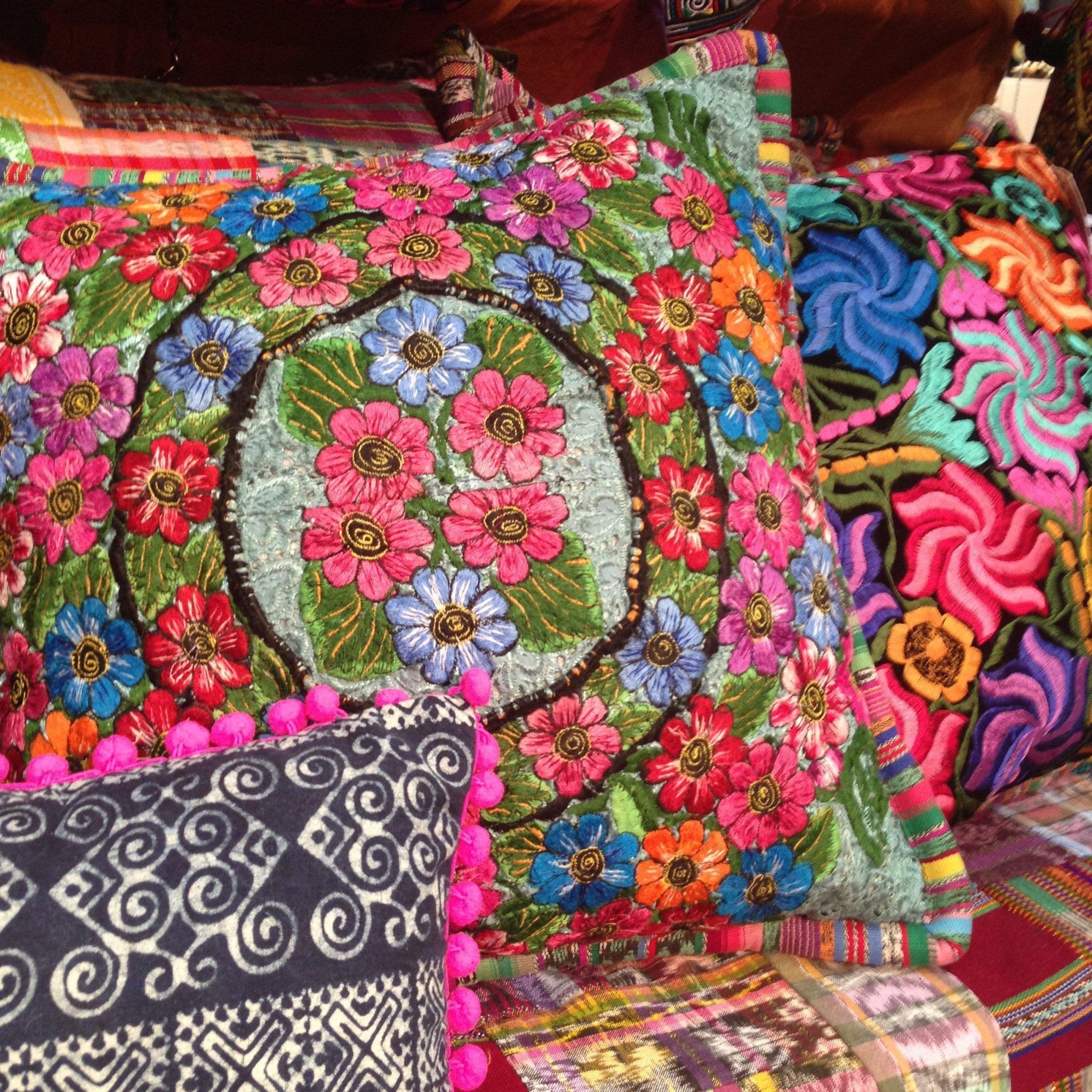 Up - cycled Maya Floral Huipil Textile Pillow Cover - Guatemala Decor La Vie Bien Up - cycled Maya Floral Huipil Textile Pillow Cover - Guatemala
