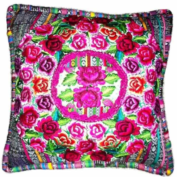 Up - cycled Maya Floral Huipil Textile Pillow Cover - Guatemala Decor La Vie Bien Up - cycled Maya Floral Huipil Textile Pillow Cover - Guatemala