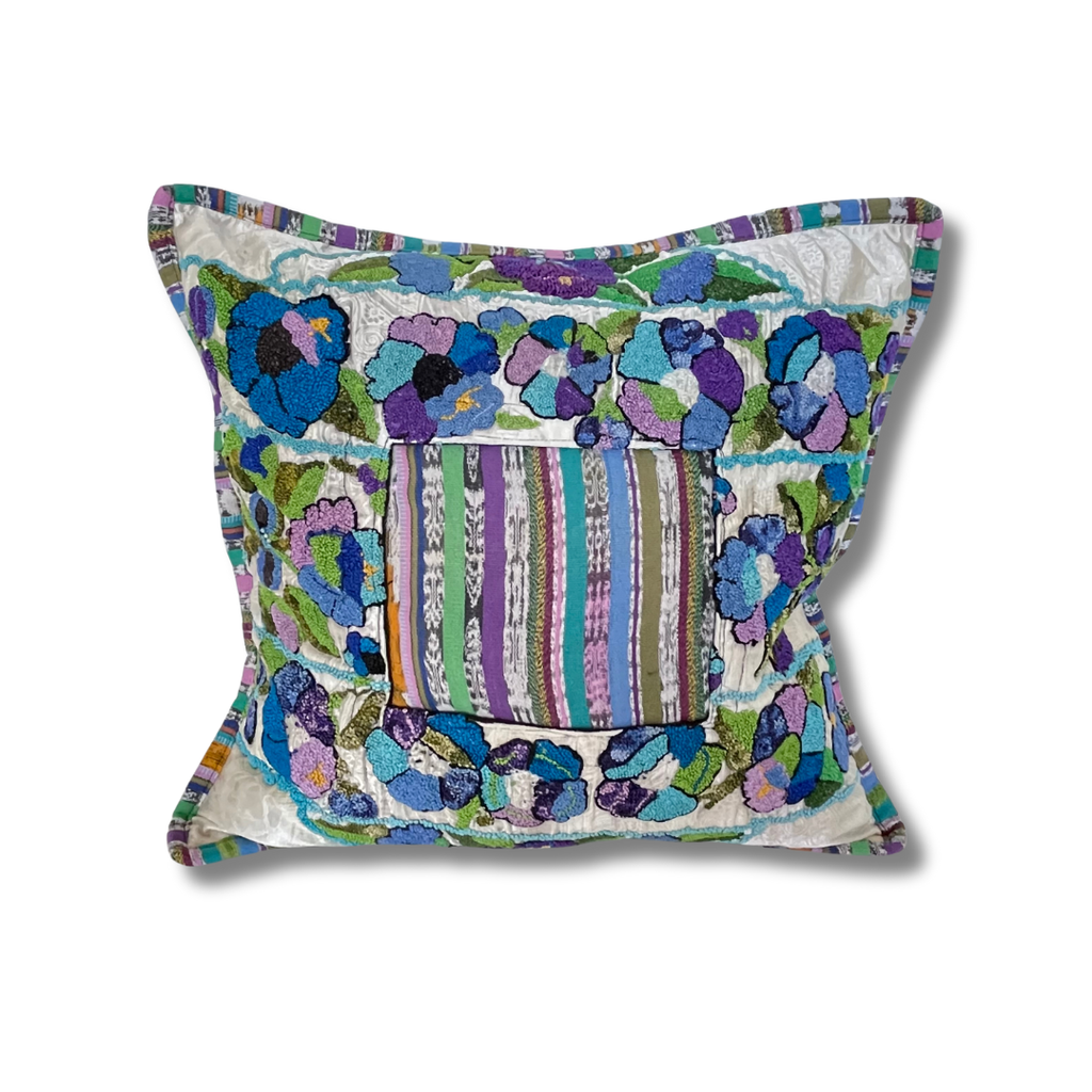 Up - cycled Maya Floral Huipil Textile Pillow Cover - Guatemala Decor La Vie Bien Up - cycled Maya Floral Huipil Textile Pillow Cover - Guatemala