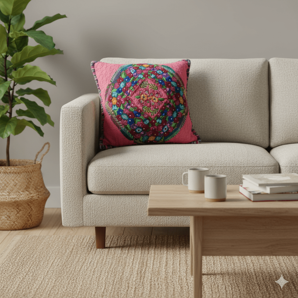 Up - cycled Maya Floral Huipil Textile Pillow Cover - Guatemala Decor La Vie Bien Up - cycled Maya Floral Huipil Textile Pillow Cover - Guatemala